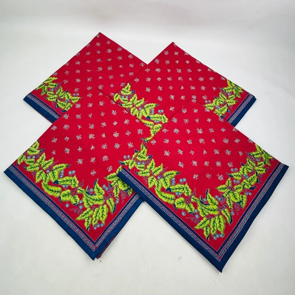 Williams Sonoma Provence Red Napkin Set of 4 Floral Leaf Bees 20x20 Cotton